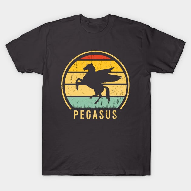 Pegasus Horse badge distressed retro sunset logo T-Shirt by SpaceWiz95